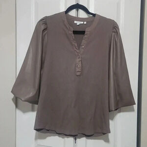 Chicos: multi media, faux leather sleeve:cotton stretch body: Size 2 large